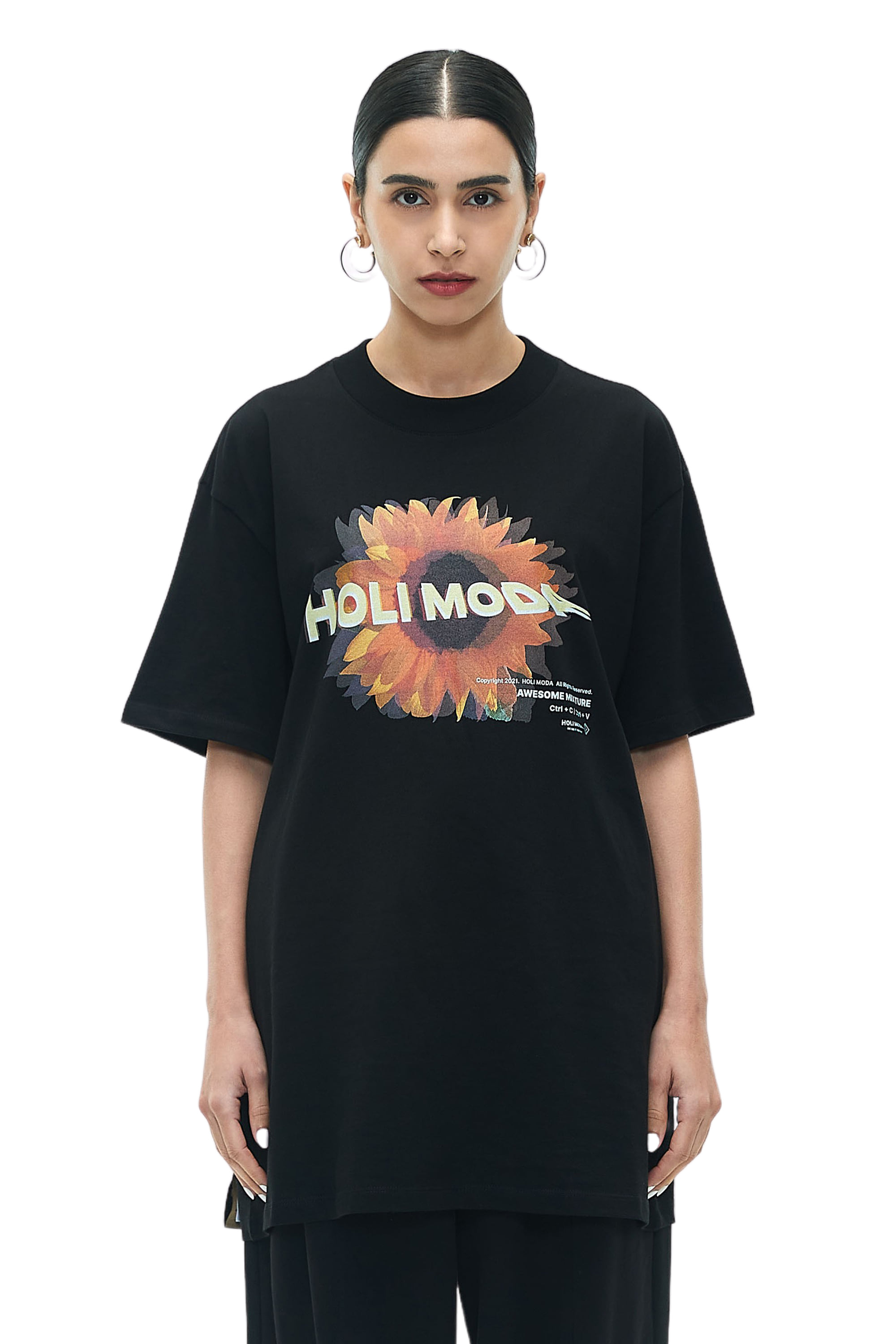 sunflower printed T-shirt / black